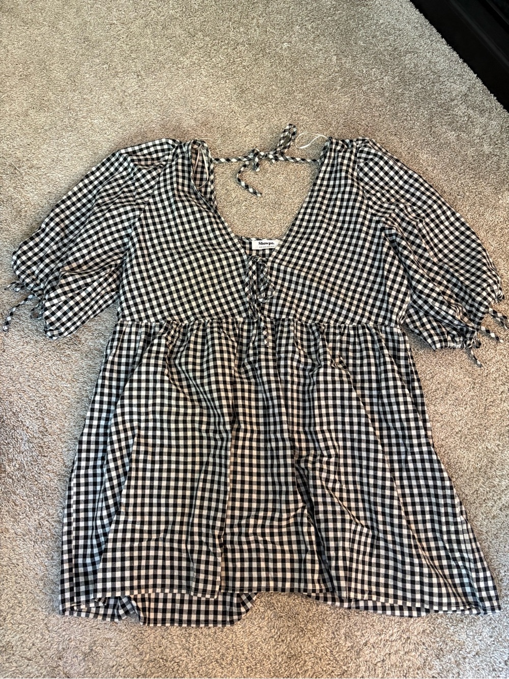 Black & White Gingham Tie-Front Babydoll Dress